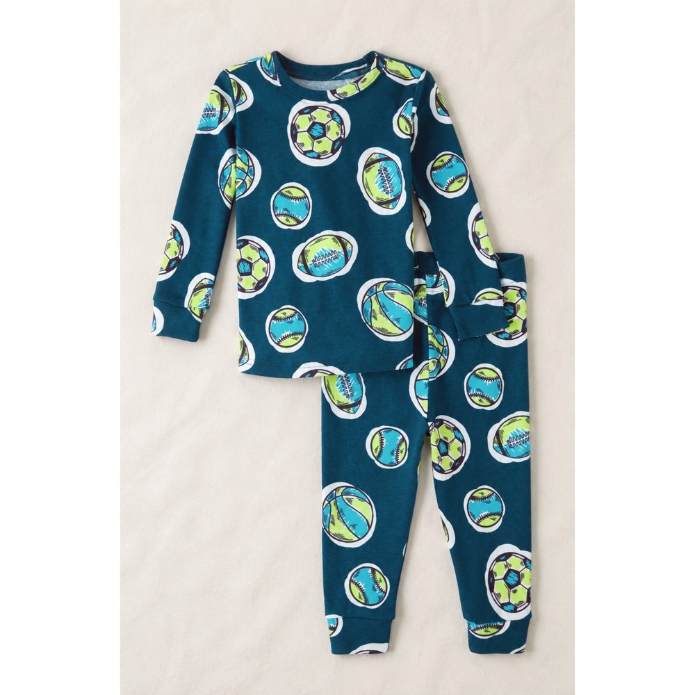 The Childrens Place Boys Teal Sports Ball Print 2-Piece Pajama Set 5T New